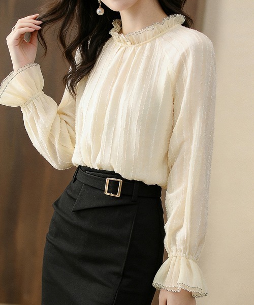 ONEP STAR（ワンピスター）の「レース風デザインフリルハイネックブラウス（シャツ/ブラウス・レディース・ベージュ・MEDIUM/LARGE/X-LARGE）」の12枚目の写真