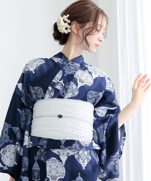 レディース浴衣2点セット（ポリ浴衣＋しわ兵児帯）S/F 吸水速乾