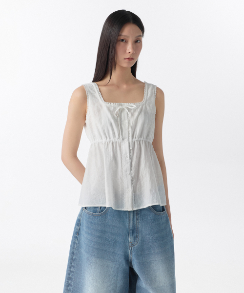 MUSINSA STANDARD WOMAN（ムシンサスタンダードウーマン）の「ウィメンズバーティカルテクスチャーボタンスリーブレストップ[ホワイト]（Tシャツ/カットソー・レディース・その他・X-SMALL/SMALL/MEDIUM/LARGE）」の14枚目の写真