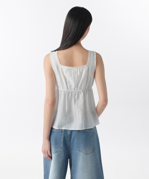 MUSINSA STANDARD WOMAN（ムシンサスタンダードウーマン）の「ウィメンズバーティカルテクスチャーボタンスリーブレストップ[ホワイト]（Tシャツ/カットソー・レディース・その他・X-SMALL/SMALL/MEDIUM/LARGE）」の12枚目の写真