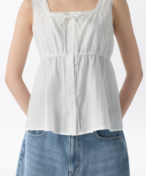 MUSINSA STANDARD WOMAN（ムシンサスタンダードウーマン）の「ウィメンズバーティカルテクスチャーボタンスリーブレストップ[ホワイト]（Tシャツ/カットソー・レディース・その他・X-SMALL/SMALL/MEDIUM/LARGE）」の10枚目の写真
