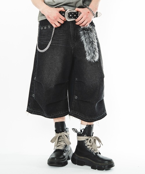 SHORT ROUND(ショートラウンド)の「SHORT ROUND/【26年春夏新作】パラシュートハトメショーツ(デニムパンツ・メンズ・ブラック系3/その他1/グレー・MEDIUM/LARGE)」の2枚目の写真