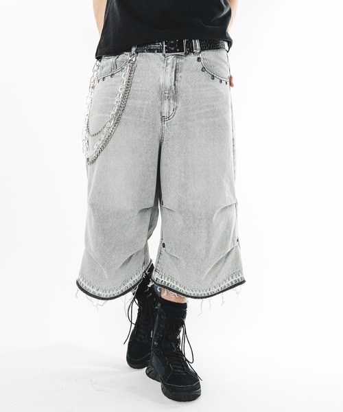 SHORT ROUND(ショートラウンド)の「SHORT ROUND/【26年春夏新作】パラシュートハトメショーツ(デニムパンツ・メンズ・ブラック系3/その他1/グレー・MEDIUM/LARGE)」の3枚目の写真