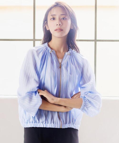 grove(グローブ)の「気温調整にも◎ブラウス感覚で羽織れるシアーブルゾン(ブルゾン・レディース・オフホワイト/ブラック/サックスブルー系2/ベージュ系その他6・02/03/01/04/05)」の19枚目の写真