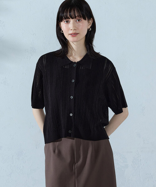 COMME CA ISM(コムサイズム)の「【ウォッシャブル】メッシュ ニットシャツ(ニット/セーター・レディース・ブラック/グリーン/ホワイト・FREE)」の2枚目の写真