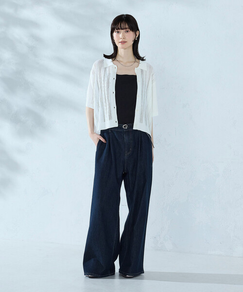 COMME CA ISM(コムサイズム)の「【ウォッシャブル】メッシュ ニットシャツ(ニット/セーター・レディース・ブラック/グリーン/ホワイト・FREE)」の5枚目の写真