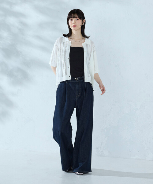 COMME CA ISM(コムサイズム)の「【ウォッシャブル】メッシュ ニットシャツ(ニット/セーター・レディース・ブラック/グリーン/ホワイト・FREE)」の6枚目の写真
