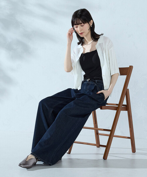 COMME CA ISM(コムサイズム)の「【ウォッシャブル】メッシュ ニットシャツ(ニット/セーター・レディース・ブラック/グリーン/ホワイト・FREE)」の7枚目の写真