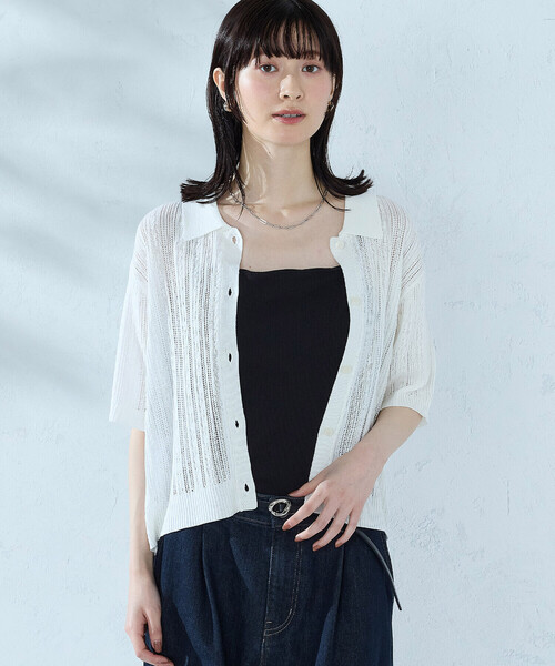 COMME CA ISM(コムサイズム)の「【ウォッシャブル】メッシュ ニットシャツ(ニット/セーター・レディース・ブラック/グリーン/ホワイト・FREE)」の8枚目の写真
