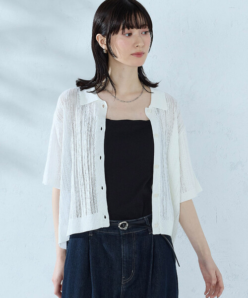 COMME CA ISM(コムサイズム)の「【ウォッシャブル】メッシュ ニットシャツ(ニット/セーター・レディース・ブラック/グリーン/ホワイト・FREE)」の9枚目の写真