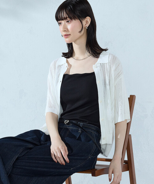 COMME CA ISM(コムサイズム)の「【ウォッシャブル】メッシュ ニットシャツ(ニット/セーター・レディース・ブラック/グリーン/ホワイト・FREE)」の10枚目の写真