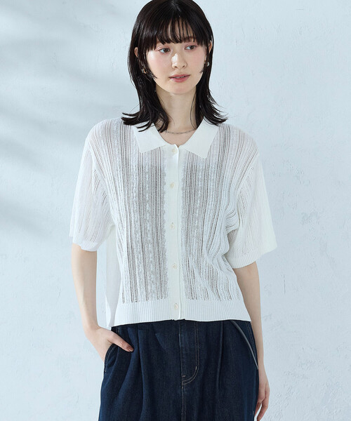 COMME CA ISM(コムサイズム)の「【ウォッシャブル】メッシュ ニットシャツ(ニット/セーター・レディース・ブラック/グリーン/ホワイト・FREE)」の11枚目の写真