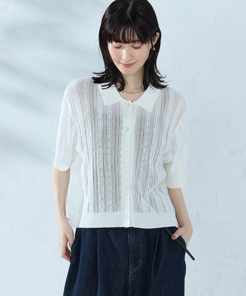 COMME CA ISM(コムサイズム)の「【ウォッシャブル】メッシュ ニットシャツ(ニット/セーター・レディース・ブラック/グリーン/ホワイト・FREE)」の12枚目の写真