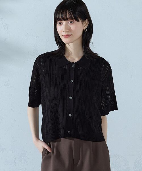 COMME CA ISM(コムサイズム)の「【ウォッシャブル】メッシュ ニットシャツ(ニット/セーター・レディース・ブラック/グリーン/ホワイト・FREE)」の15枚目の写真