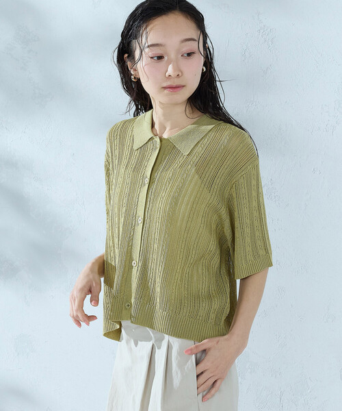 COMME CA ISM(コムサイズム)の「【ウォッシャブル】メッシュ ニットシャツ(ニット/セーター・レディース・ブラック/グリーン/ホワイト・FREE)」の19枚目の写真