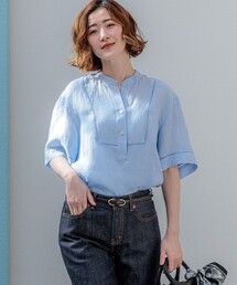 LIBECOリネン はしごレース ブラウス