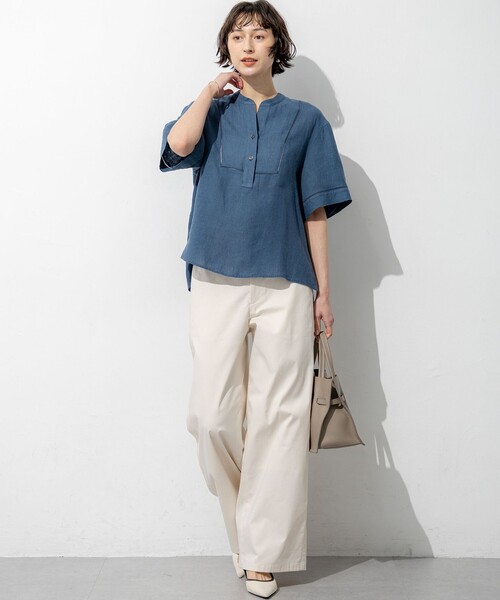 23区 L(ニジュウサンクオオキイサイズ)の「LIBECOリネン はしごレース ブラウス(シャツ/ブラウス・レディース・ホワイト系/ライトグリーン系/オレンジ系/ライトイエロー系/ダルブルー系/スカイブルー系・48/44/46)」の15枚目の写真