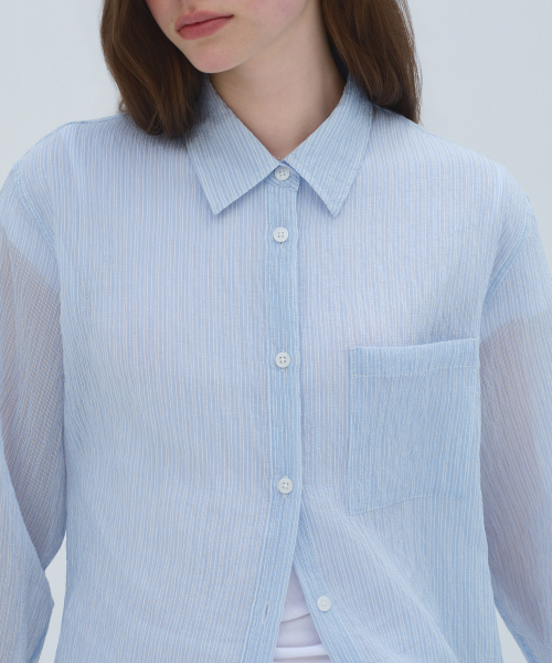 MUSINSA STANDARD WOMAN（ムシンサスタンダードウーマン）の「ウィメンズリラックスドストライプシアシャツ[スカイブルー]（シャツ/ブラウス・レディース・その他・X-SMALL/SMALL/MEDIUM/LARGE）」の6枚目の写真