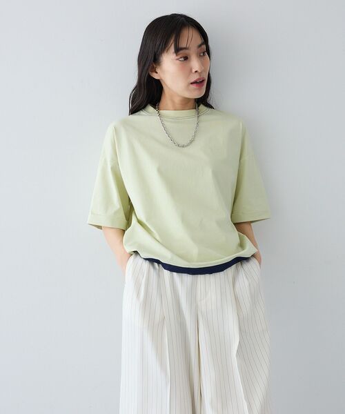 CRAFT STANDARD BOUTIQUE（クラフトスタンダードブティック）の「接触冷感 バイカラーヘムプルオーバー（Tシャツ/カットソー・レディース・グレー/オフホワイト/ライトグリーン/ネイビー・FREE）」の8枚目の写真