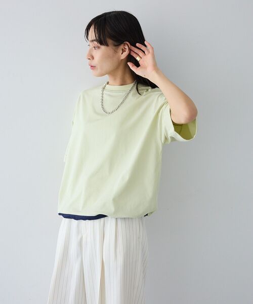 CRAFT STANDARD BOUTIQUE（クラフトスタンダードブティック）の「接触冷感 バイカラーヘムプルオーバー（Tシャツ/カットソー・レディース・グレー/オフホワイト/ライトグリーン/ネイビー・FREE）」の9枚目の写真