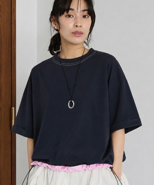 CRAFT STANDARD BOUTIQUE（クラフトスタンダードブティック）の「接触冷感 バイカラーヘムプルオーバー（Tシャツ/カットソー・レディース・グレー/オフホワイト/ライトグリーン/ネイビー・FREE）」の4枚目の写真