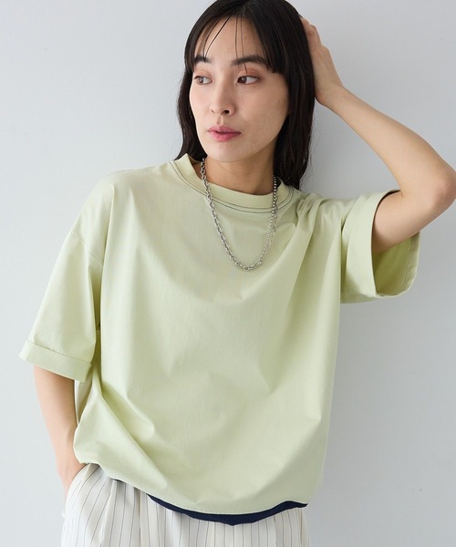 CRAFT STANDARD BOUTIQUE（クラフトスタンダードブティック）の「接触冷感 バイカラーヘムプルオーバー（Tシャツ/カットソー・レディース・グレー/オフホワイト/ライトグリーン/ネイビー・FREE）」の3枚目の写真