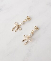 フェイクパール付きリボンモチーフピアス