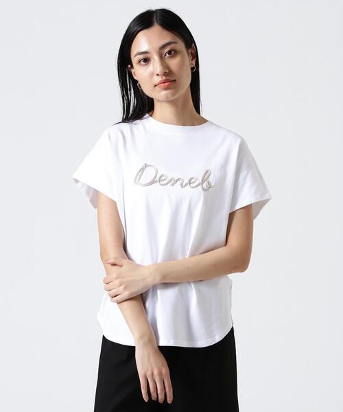 Munich(ミューニック)の「Munich(ミューニック)ロゴ刺繍Tシャツ(Tシャツ/カットソー・レディース・モスグリーン/ホワイト系2・F)」の2枚目の写真