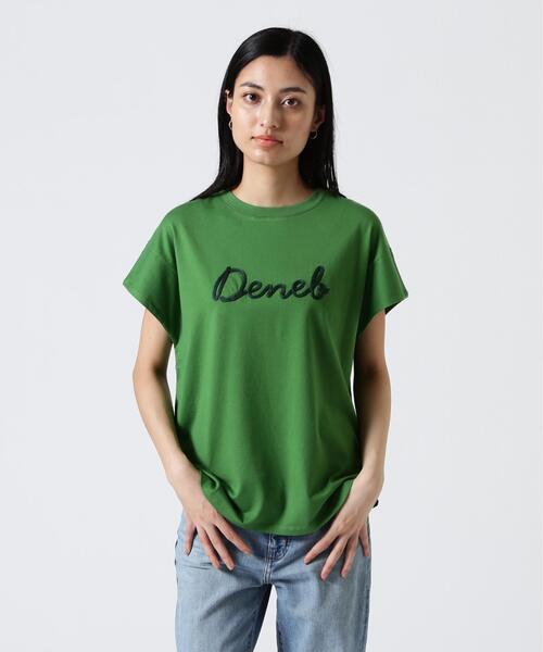 Munich(ミューニック)の「Munich(ミューニック)ロゴ刺繍Tシャツ(Tシャツ/カットソー・レディース・モスグリーン/ホワイト系2・F)」の1枚目の写真