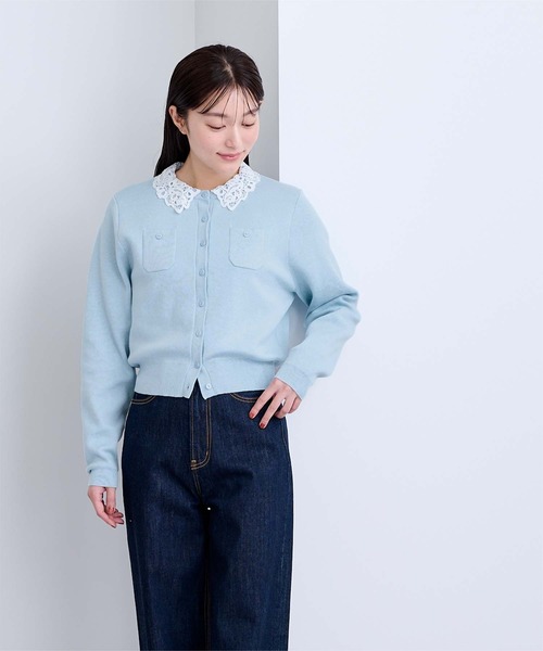 UR'S(ユアーズ)の「胸ポケットレース襟ニットカーディガン(カーディガン/ボレロ・レディース・ライトブルー/ネイビー/ブラック/チャコール/ホワイト・S/L/M)」の14枚目の写真