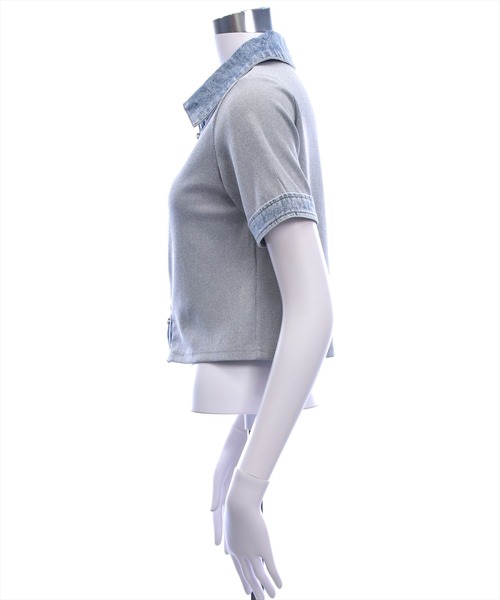 clear(クリア)の「襟付デニム切替ダブルジップカットソートップス(Tシャツ/カットソー・レディース・ブラック/アイボリー/グレー/レッド・F)」の22枚目の写真
