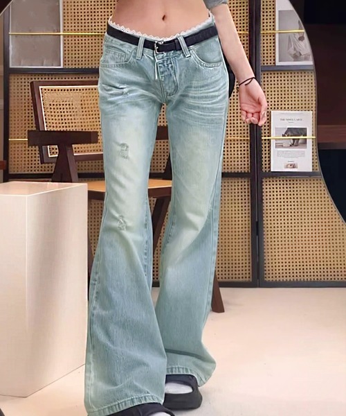 core core(コアコア)の「ウエストレースレイヤード風フレアデニムパンツ(デニムパンツ・レディース・ライトブルー・L/M/S)」の7枚目の写真