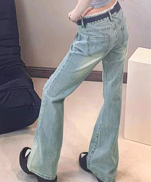 core core(コアコア)の「ウエストレースレイヤード風フレアデニムパンツ(デニムパンツ・レディース・ライトブルー・L/M/S)」の8枚目の写真