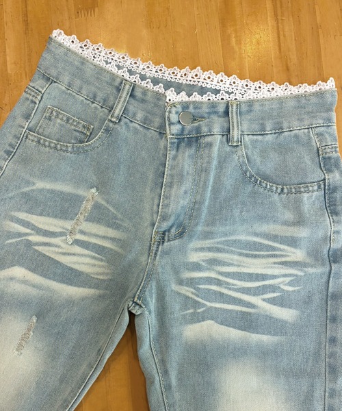 core core(コアコア)の「ウエストレースレイヤード風フレアデニムパンツ(デニムパンツ・レディース・ライトブルー・L/M/S)」の3枚目の写真