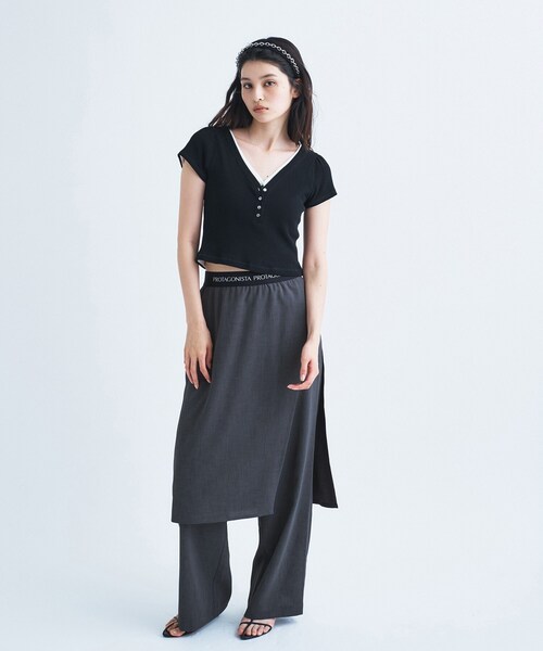 PROTAGONISTA(プロタゴニスタ)の「PROTAGONISTA|layered trousers(その他パンツ・レディース・ダークグレー・00)」の9枚目の写真