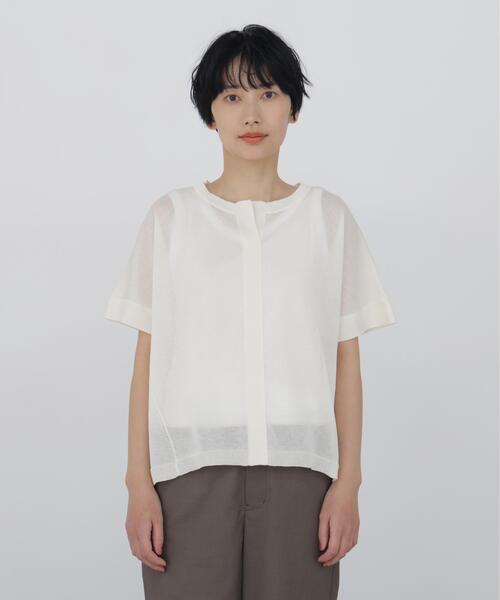 human woman（ヒューマンウーマン）の「◆【名品 / ウォッシャブル】シアーハイゲージキーネックプルオーバー（ニット/セーター・レディース・ベージュ系その他/ホワイト系その他/グリーン・MEDIUM）」の8枚目の写真