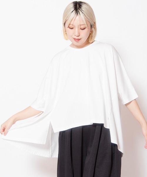 OSMOSIS（オズモーシス）の「フレアービッグプルオーバー（Tシャツ/カットソー・レディース・ホワイト/ブラック/キャメル/ブルー・ONE SIZE）」の2枚目の写真