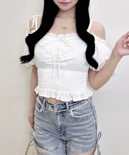 INGNI(イング)の「2Wayオフショルリボンシャーリングブラウス(シャツ/ブラウス・レディース・オフホワイト/ホワイト系その他3/ブラック系3・M)」の5枚目の写真