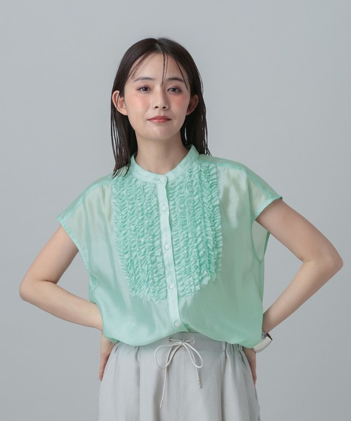 GLOBAL WORK(グローバルワーク)の「MATINEE LINE/シアーフリルフレンチブラウス/678468(シャツ/ブラウス・レディース・ダークネイビー/ミント/ベージュ・LARGE/MEDIUM)」の11枚目の写真