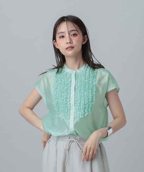 GLOBAL WORK(グローバルワーク)の「MATINEE LINE/シアーフリルフレンチブラウス/678468(シャツ/ブラウス・レディース・ダークネイビー/ミント/ベージュ・LARGE/MEDIUM)」の12枚目の写真