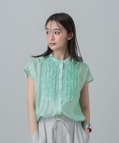 GLOBAL WORK(グローバルワーク)の「MATINEE LINE/シアーフリルフレンチブラウス/678468(シャツ/ブラウス・レディース・ダークネイビー/ミント/ベージュ・LARGE/MEDIUM)」の13枚目の写真