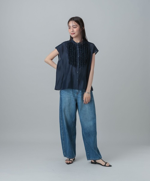 GLOBAL WORK(グローバルワーク)の「MATINEE LINE/シアーフリルフレンチブラウス/678468(シャツ/ブラウス・レディース・ダークネイビー/ミント/ベージュ・LARGE/MEDIUM)」の14枚目の写真