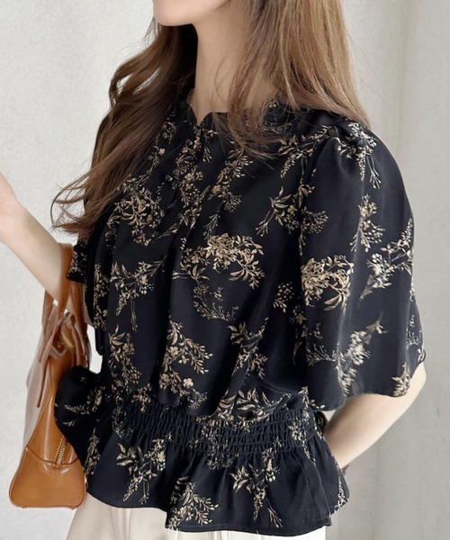 VALENTINO ボタニカル柄 シフォン ブラウス 半袖 セール】花柄ブラウス 半袖 ボタニカル柄 無地 シフォンブラウス