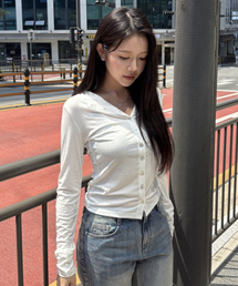 Tencel Button Round Neck Cardigan (White)