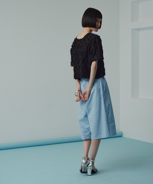 W:Huku(フーク)の「【W:Huku / コットンフリンジジャガード】Vネック 半袖 トップス / Cotton Fringe Jacquard V-Neck Top(シャツ/ブラウス・レディース・ブラック/イエロー系その他/ホワイト・FREE)」の16枚目の写真