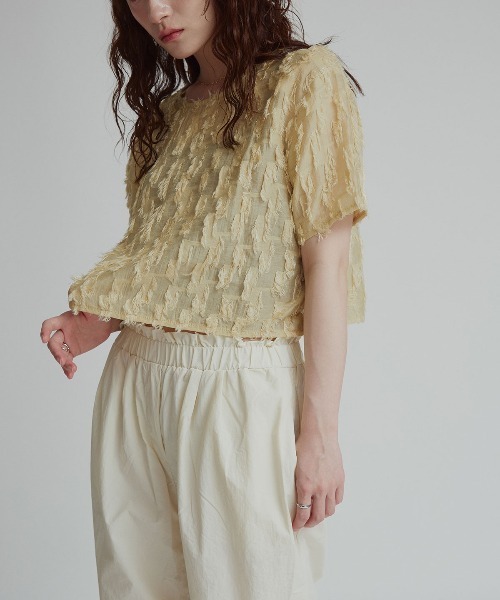 W:Huku(フーク)の「【W:Huku / コットンフリンジジャガード】Vネック 半袖 トップス / Cotton Fringe Jacquard V-Neck Top(シャツ/ブラウス・レディース・ブラック/イエロー系その他/ホワイト・FREE)」の18枚目の写真