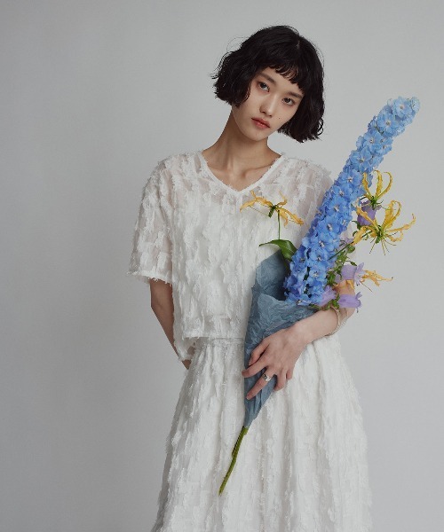 W:Huku(フーク)の「【W:Huku / コットンフリンジジャガード】Vネック 半袖 トップス / Cotton Fringe Jacquard V-Neck Top(シャツ/ブラウス・レディース・ブラック/イエロー系その他/ホワイト・FREE)」の20枚目の写真