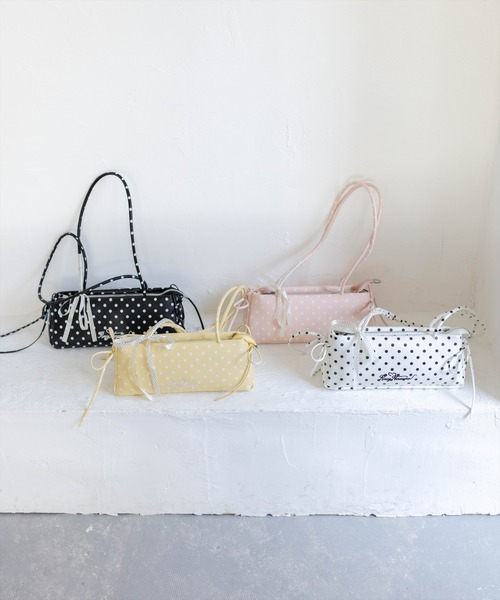 clear（クリア）の「ロゴ刺繍ドット柄ロングハンドルバッグ（ハンドバッグ・レディース・ブラック/イエロー/オフホワイト/ピンク・F）」の5枚目の写真