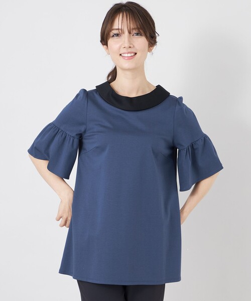TO BE CHIC(トゥー ビー シック)の「ハイゲージコットン デザインネックチュニック(Tシャツ/カットソー・レディース・ブラック/ネイビー・40)」の2枚目の写真