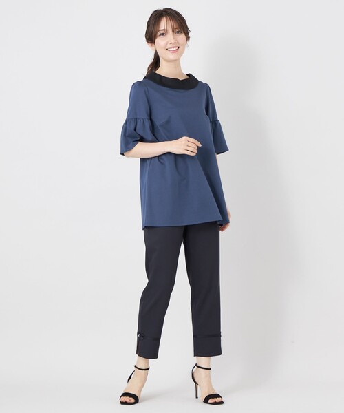 TO BE CHIC(トゥー ビー シック)の「ハイゲージコットン デザインネックチュニック(Tシャツ/カットソー・レディース・ブラック/ネイビー・40)」の4枚目の写真